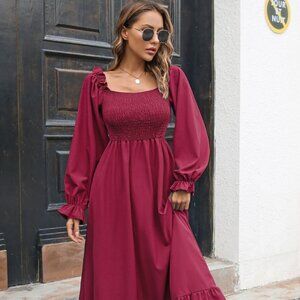 Smocked Ruffle Hem Flounce Sleeve Dress